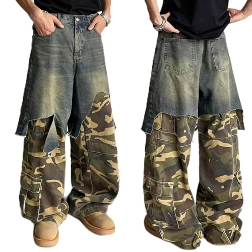 Generico Pantalones vaqueros anchos para hombre Y2K Vintage de pierna ancha Pantalones de mezclilla Hip Hop Skater Jeans Anni 2000 Streetwear Raw Denim Baggy Hombre Hippie Pantalones Harem japonés