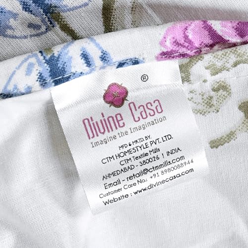 Image of Divine Casa 100% Cotton 144 TC Single Bedsheet with 1 Pillow Cover | Soft Comfortable Bed Sheet for Single Bed | Breathable Printed Bedding Set | 145 x 223 cm (Blue Pink, Floral)
