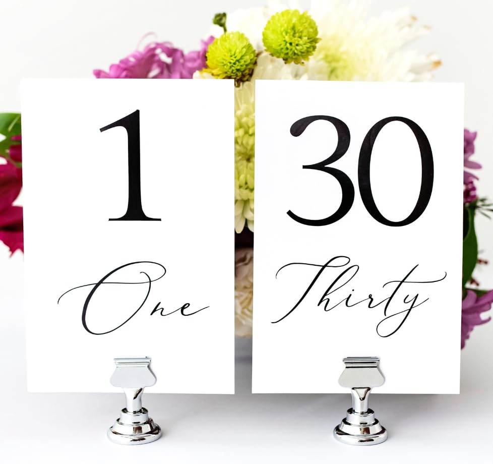 Table Numbers 1-30 | Elegant Black Foil Number Cards, Double-sided, Sturdy 4x6 inches with Head &...