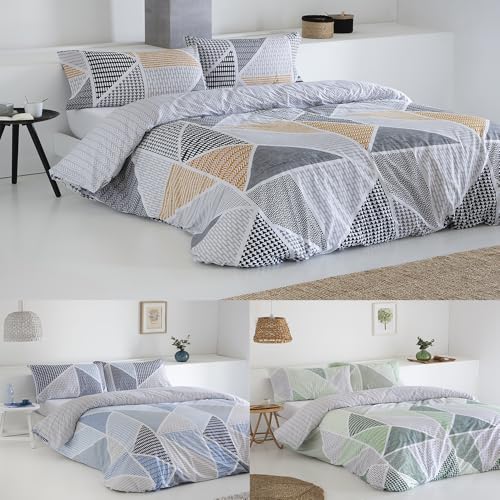 COTTON ARTean Funda Nórdica Reversible Cama 200 GEKA Gris Algodón Poliéster Funda edredón 280x240 + 2 Fundas Almohada