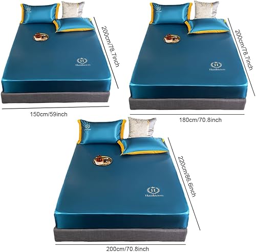 Miniatura 5 de Pousbo Sábana de cama sedosa de hielo, sábana transpirable que absorbe la humedad, sábana de cama suave y sedosa de alta calidad, juego de sábanas
