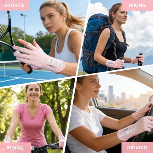 Image of PALAY Sun Protection Gloves UPF 50+ Summer Bike Gloves for Women Bike Riding Driving Golfing, Breathable Nylon Ice Silk Outdoor Hand Glove with Wrist Extension, Touch Screen Design (Pink)