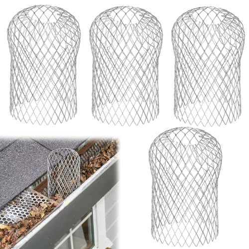 4PCS Gutter Guard, 4-Inch Round Head, Aluminium Downpipe Leaf Guard, Scalable Filter, Keeps Gutter Downpipes Clear of Blockages from Leaves, Moss, Muck, Mud, Balls and Other Debris