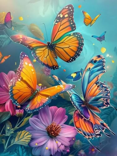 Broderie Diamant kit Complet Papillons Fleurs : Diamond Art Point de Croix Adultes 80x110cm