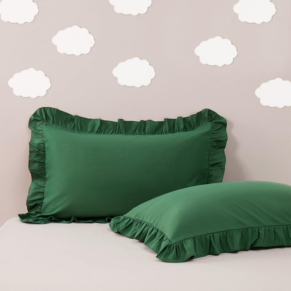 Sewdudely Dark Green Small Pillow Cases 14X20, Toddler Pillow Cover Microfiber Pillowcases, Soft Breathable And Non Shrinking Envelope Pillow Shams Pillowcases Ruffled