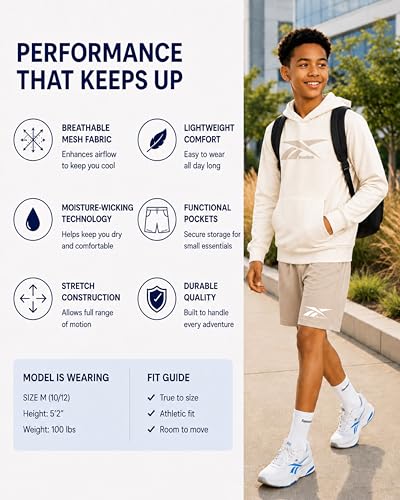 Image of Reebok Boys Active Shorts Set - 2 Piece /3 Piece Athletic Performance Stretch Hoodie Sweatshirt Gym Shorts and Shirts for Boys