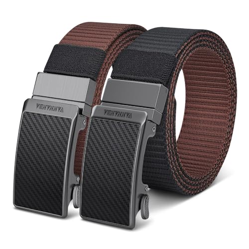 VANNANBA Mens Reversible Ratchet Nylon Belt-Durable & Stylish for Casual,Work & Outdoor-Black/Brown,1.38