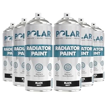 Polar Matt Black Radiator Spray Paint - 6 x 400ml | Heat Resistant up to 100ºC | Quick Drying & No Primer Needed | For Exterior Surfaces of Hot Water Tanks | Heat Resistant Paint