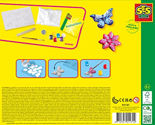 SES Creative | Gipsmodellierset Glitzerschmetterlinge | Große Form + Farbe und Glitzer | Gips schnell trocknend | Kreative Aktivität für Kinder | Leicht zu reinigen | Geschenkidee Ab 5 Jahren