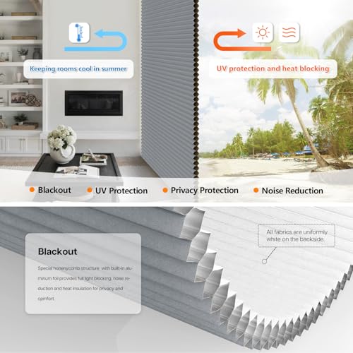 Image of LazBlinds No Tools No Drill Cordless Cellular Shades, Top Down Bottom Up (TDBU) Honeycomb Shades for Home, Blackout Light Blocking Thermal Insulation Blinds for Windows, 26 inch W x 48 inch H, Dark Grey