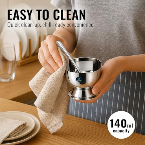 Image of Stainless Steel Ice Cream Cup Set with Spoons, Square Dessert Cups, Mirror Polish Serving Bowls for Ice Cream (12PC)