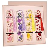 4 Pieces Dried Flower Resin Bookmark for Men Women Book Lovers, Handmade Transparent Floral Pressed Flower Book Mark Bookmarks Box Set, Ideal for Birthday Present, Teachers Appreciation