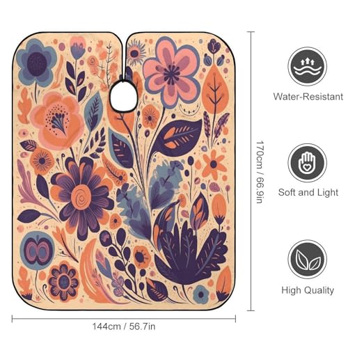 Capa para corte de cabello con flores naranja y púrpura miniatura 2