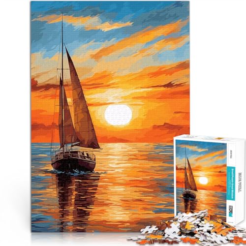 Puzzle da 1000 pezzi per adulti Dipinto di tramonto in barca a vela Giocattoli educativi Ogni pezzo è unico - Gioco divertente e stimolante per tutta la famiglia 38x26cm