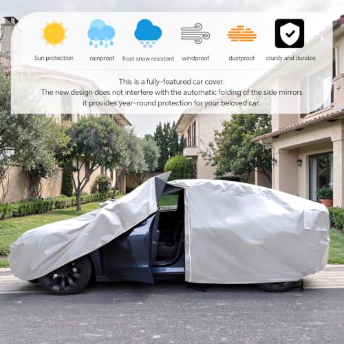 Image of Tesla Model Y Car Cover (2020-2026) Waterproof All Weather, Heavy Duty Car Covers with Driver Door Zipper, Outdoor Rain Snow UV Protection
