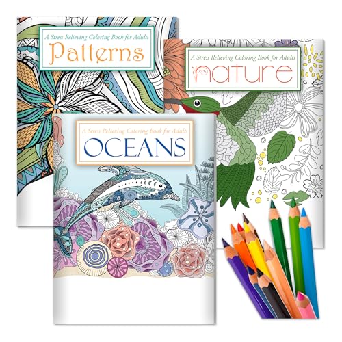 Adult Coloring Books Set with Colored Pencil