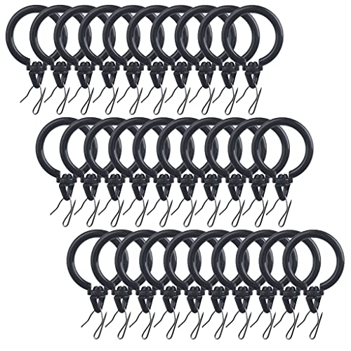 Ailejia Gardinenringe aus Kunststoff, zum Aufhängen, Schalldämpfer, leicht zu schieben, 32 Metallhaken für Fenster, Tür, Dusche, Schwarz, 30 Stück Cover