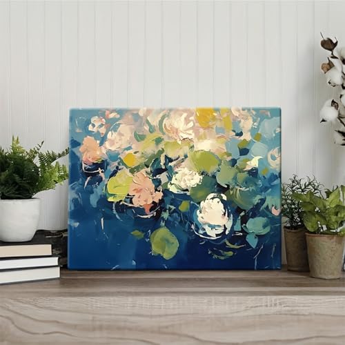 Impression sur toile florale abstraite bleue grand format 90x145 - 5