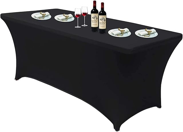 litulituhallo Table Cover Stretch Lycra Cloth 4Ft Foot Rectangular Fit for Wedding Party Black