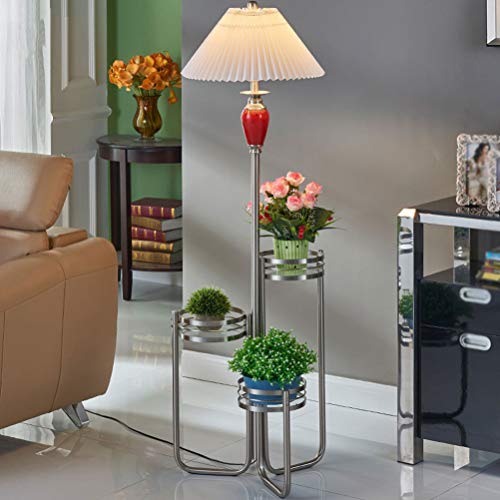 MYALQ Lampadaire sur pied salon, Lampadaire Fer Forge Lampadaire sur pied avec Support de Fleurs Parfait pour Décoration de la maison,Chrome