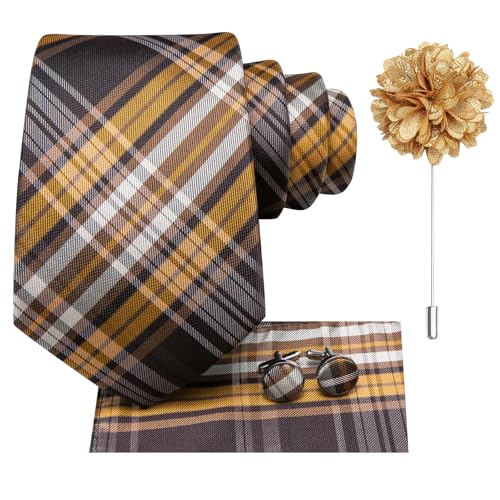 Image of Hi-Tie Men's Silk Ties Formal Woven Classic Necktie Pocket Square Cufflinks Lapel Pin Set Wedding Business