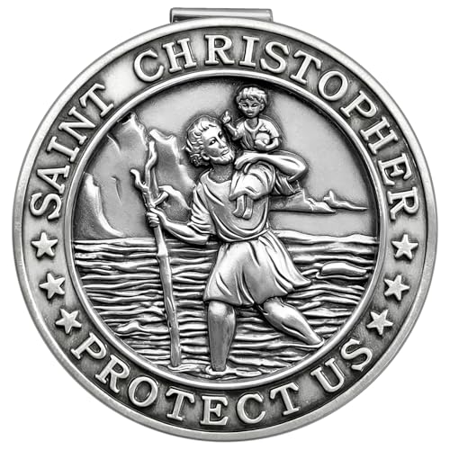 PloreWay St Christopher Medal for Car St Christopher Visor Clip Gifts for Catholic Men Talisman for Safety Automotive Visor Accessories Catholic Gifts Gift for Drivers Families Friends