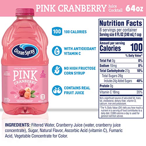 Image of Ocean Spray Pink Cranberry Juice Cocktail, 64 Fl Oz Bottle (Pack of 2)