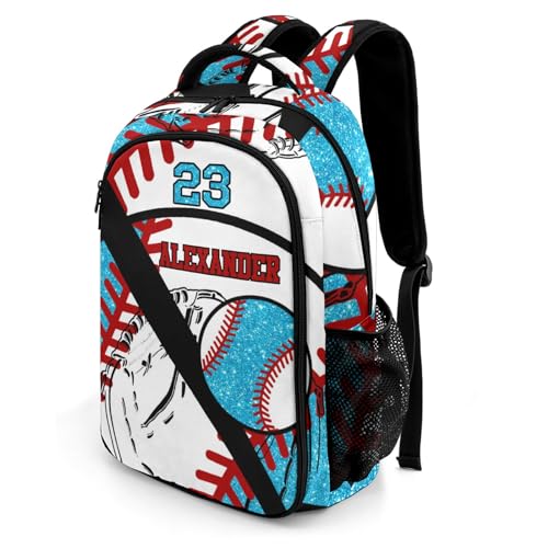 Custom Text Baseball Team Player Gym Sky Backpacks for Girls Boys School, Capacity School Backpacks for Kids Water-resistant Bookbags - Main Image