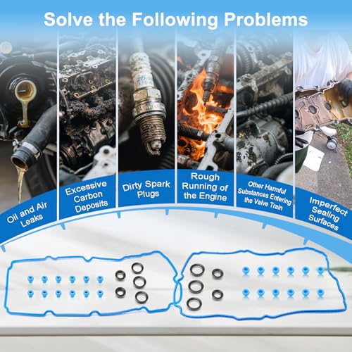Image of VS50814R Valve Cover Gasket Set Fits for Ford Explorer Edge Mustang F-150 2015-2020, Valve Cover Gaskets VS50722 Replace for Lincoln MKX /Z /S /T Transit 150 /250 /350 and More Models (36PCS 3.5 3.7L V6)