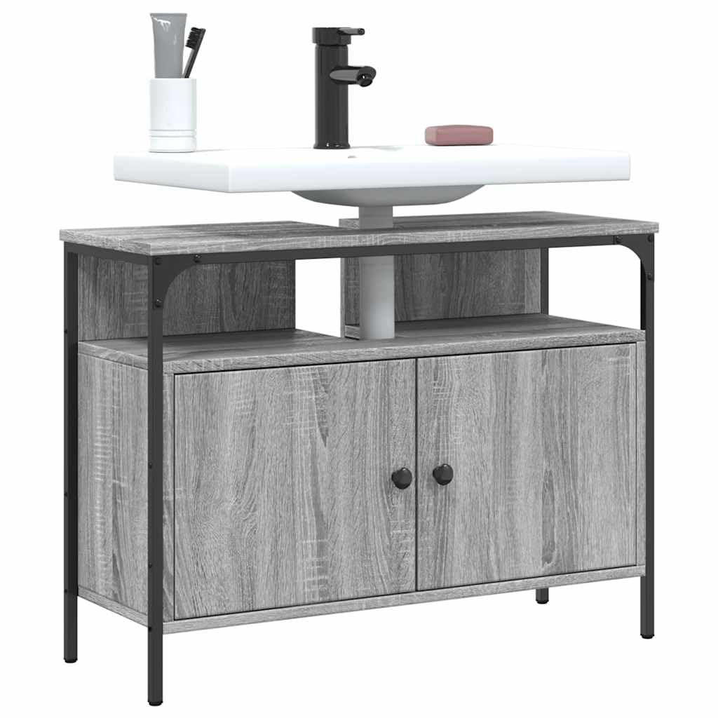Armario para debajo del lavabo Sonoma, 80 x 30 x 60 cm, material de madera con acero pulverizado, espacio para muebles de baño, lavabo y lavadero, montaje en pared posible
