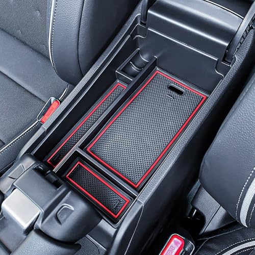 TACORBO Center Console Organizer Compatible with Honda HRV 2023 2024 2025 Accessories, Armrest Secondary Storage Box, HR-V EX/EX-L/LX/SE/Sport/Touring Interior ABS Insert Tray Red Trim