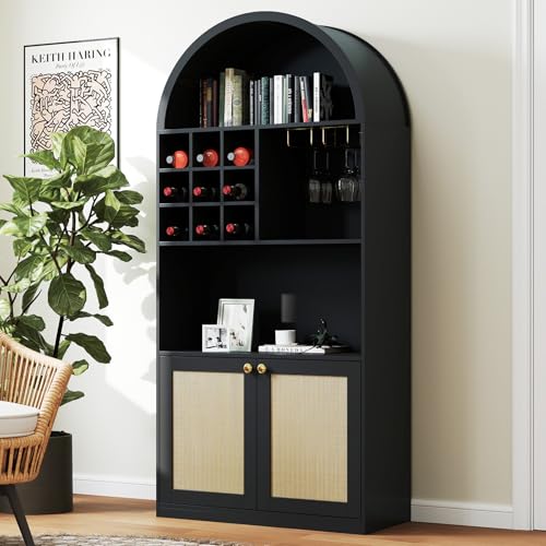 Image of Arched Bar Cabinet 71 Inches Tall, Mid-Century Home Coffee Bar Cabinet