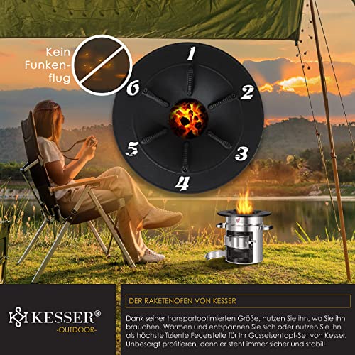 KESSER® Raketoven incl. grillpan van gietijzer met draagtas Dutch Oven BBQ raket houtkachel camping kooktoestel campinggrill roestvrij staal zilver - Afbeelding 4
