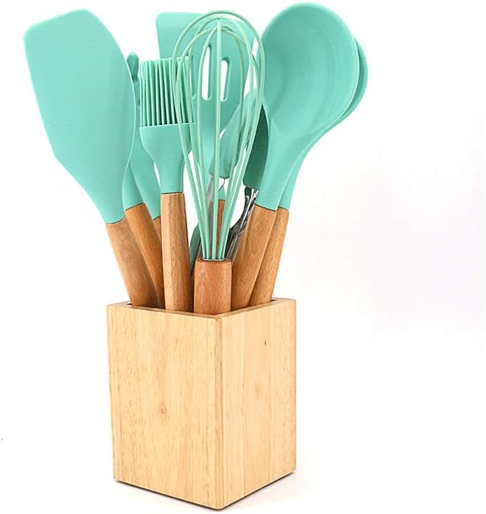 Silicone Kitchen Tools Set Cooking Tools Utensils Set Spatula Shovel Soup Spoon with Wooden Handle Special Heat-Resistant Design