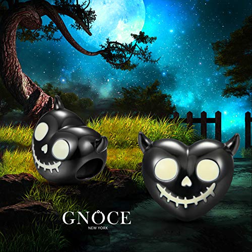 GNOCE Luminous Devil's Heart Skull Charm Bead Sterling Silver Charm Bead Fit Bracelet/Necklace Halloween Charm for Women Men4