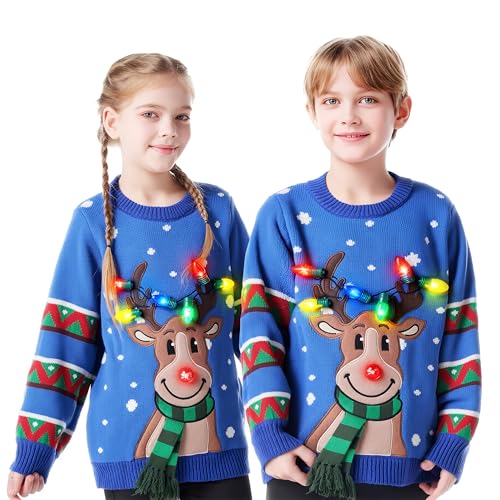 JOYIN Jersey navideño infantil con iluminación LED, feo jersey