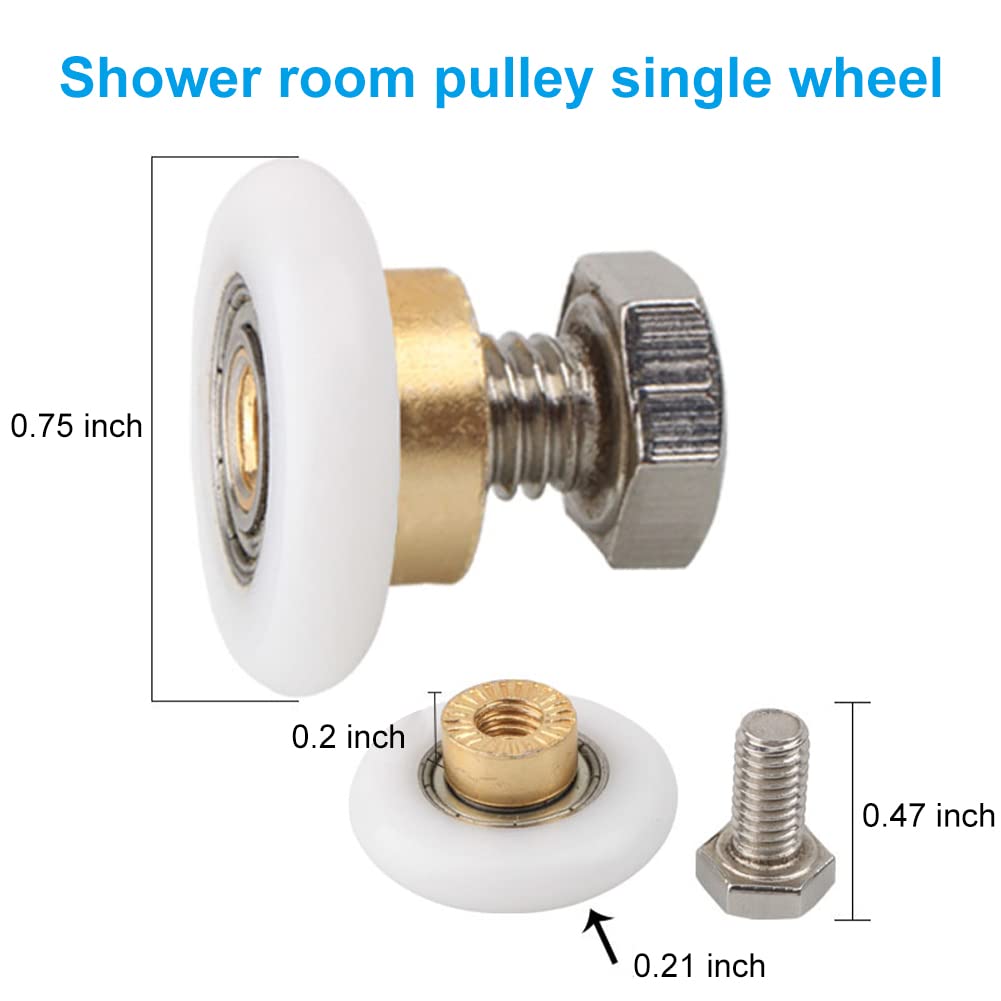 Douche wieltjes, douchedeur rollen 8 stuks Twin Bottom Top douchedeur rollen riemschijven loper badkamer, badkamer schuifglazen deur riemschijf (4 x bovenste wiel 4 x onderste