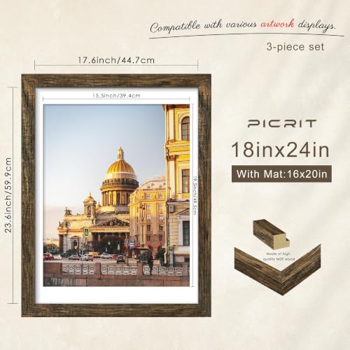 Image of Picrit 18x24 Rustic Brown Poster Frame, Picture Frame for Wall, 3 Pack