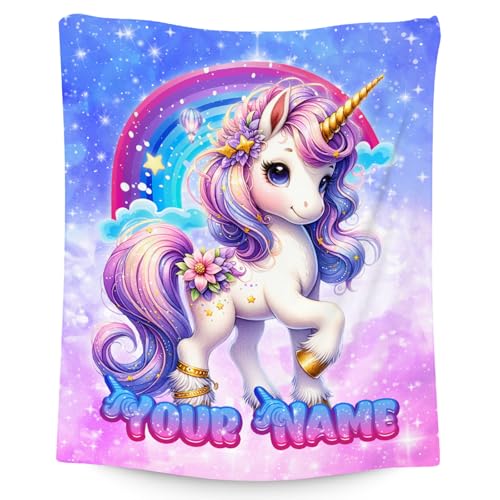 Unicorn Blanket for Girls Personalized Gifts for Kids Toddler - Cozy Plush Fleece Cute Throws Decor for Bedding (4 Sizes)