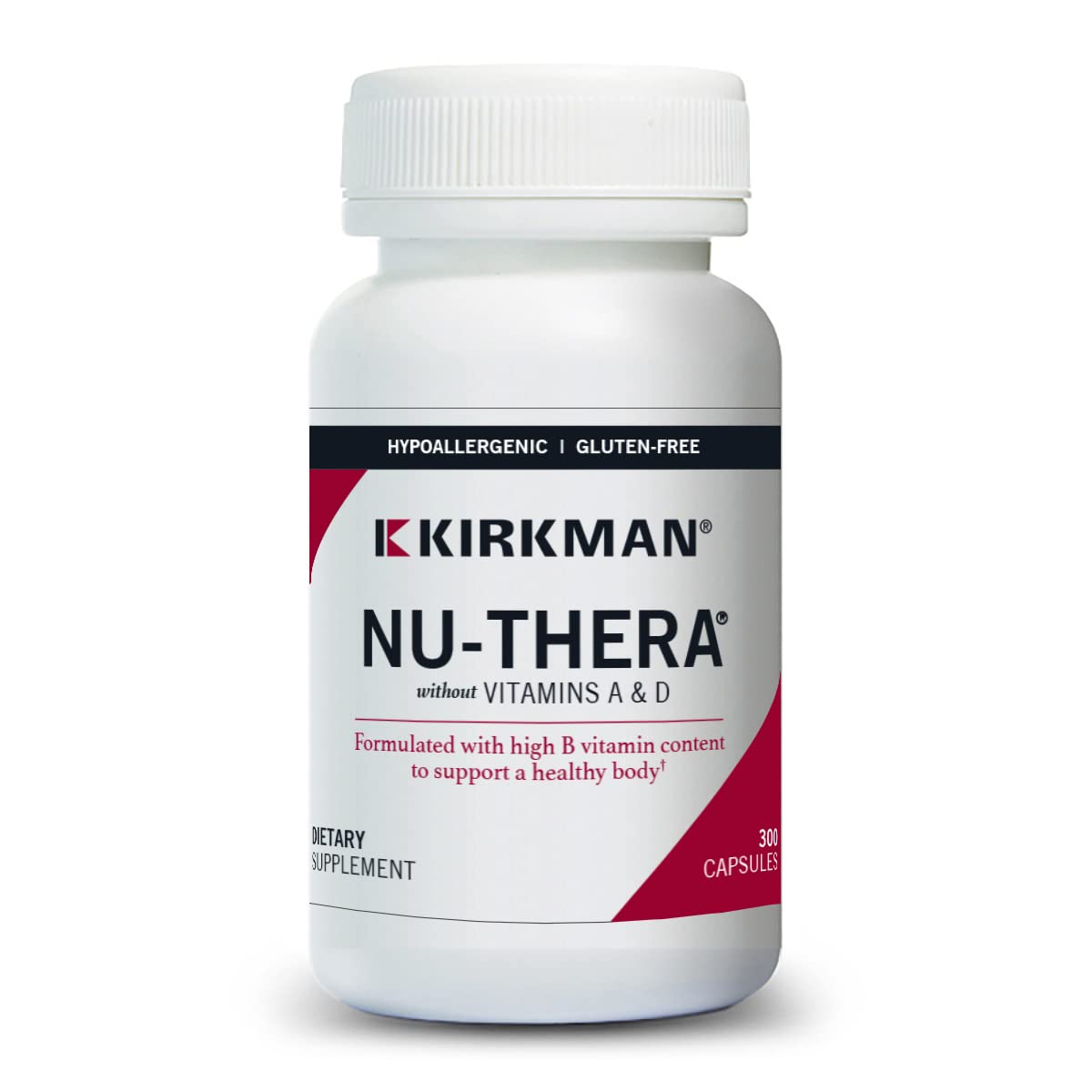 KirkmanNu-Thera Without Vitamins A & D - Hypoallergenic || 300 Vegetarian Capsules || Multi Vitamin with Vitamin B-6
