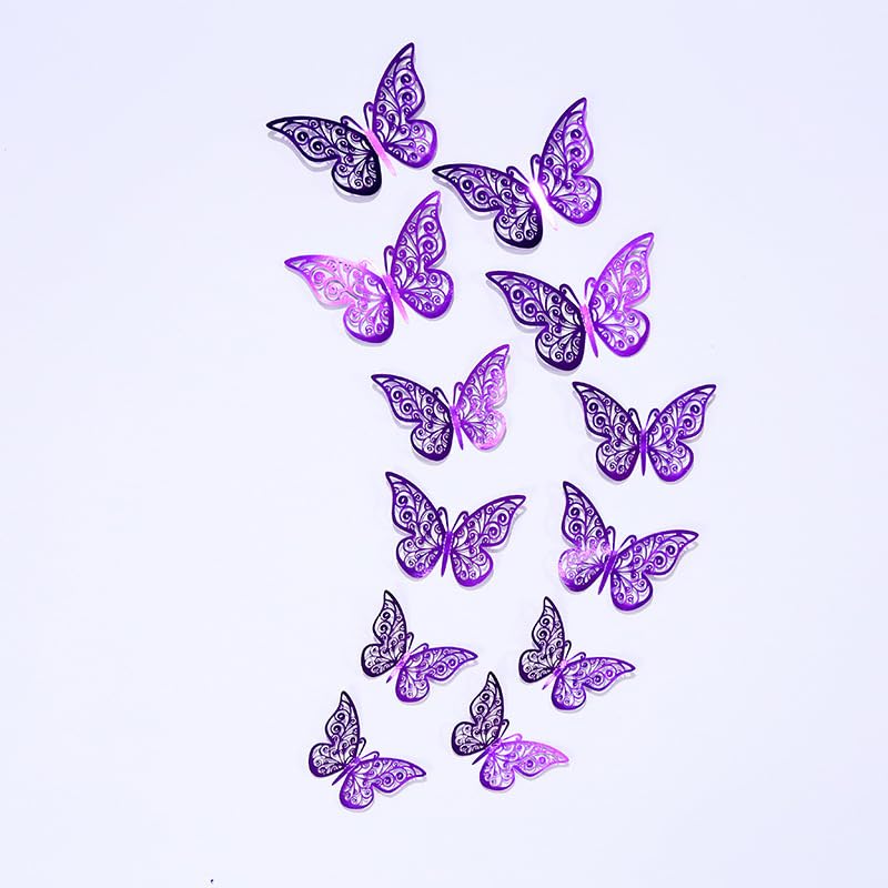 12Pcs 3D Butterfly Wall Decor Stickers - 3 Sizes, Removable Silver Metallic For Room & Party