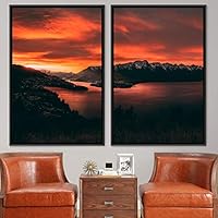2 Piece Framed Canvas Wall Art Sunset in The Lake Canvas Prints Home Artwork Decoration for Living Room,Bedroom - 16