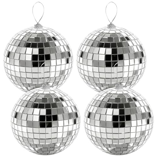 4 decoraciones de bola de discoteca, adornos reflectantes de esfera de espejo para efectos de iluminación de fiestas, decoración temática retro para eventos en el hogar, decoraciones de fiesta fáciles