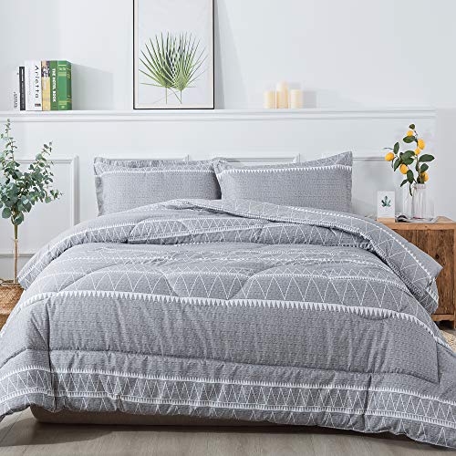 Litanika Grey Boho Comforter Queen(90x90lnch), 3 Pieces(1 Bohemian Comforter and 2 Pillowcases) Geometric Triangle Striped Comforter Set, Aztec Soft Microfiber Down Alternative Comforter Bedding Set Litanika Grey Boho Comforter Queen(90x90lnch), 3 Pieces(1 Bohemian Comforter and 2 Pillowcases) Geometric Triangle Striped Comforter Set, Aztec Soft Microfiber Down Alternative Comforter Bedding Set