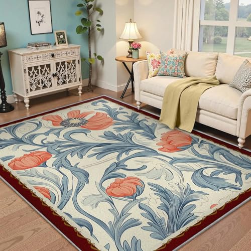 Tapis d'espace 100x150cm bleu et rouge lavable pour salon