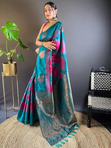 Image of SGF11 Women's Kanjivaram Pure Soft Silk Saree With Unstitched Blouse Piece