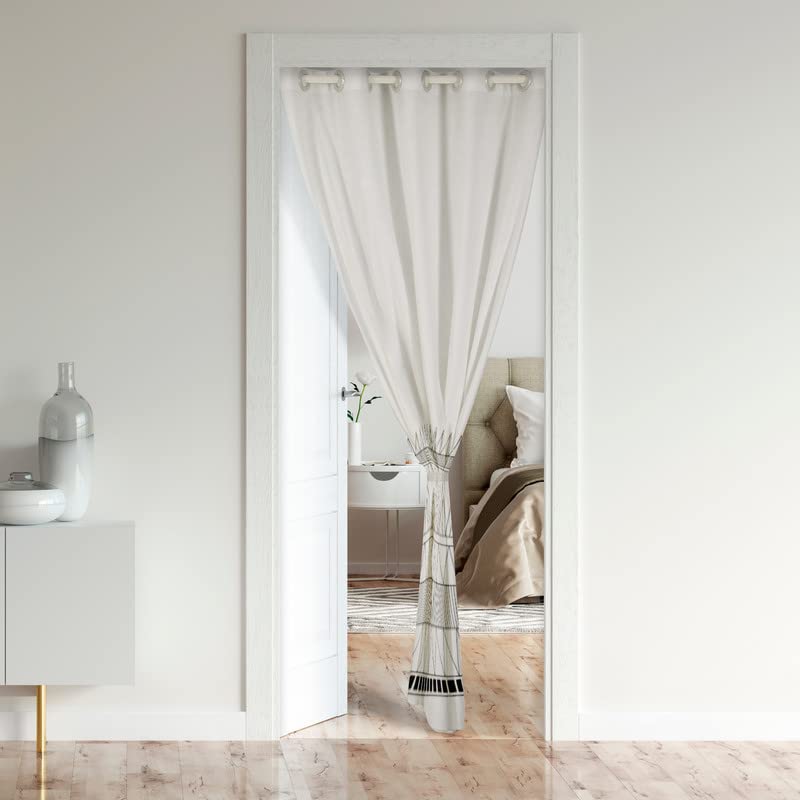 Loussiesd Boho Doorway Curtains Privacy White Bohemian Closet Door Curtain for Bedroom 30%-50% Whiteout Room Darkening Thermal Insulated Curtain Drape for Doors Windows 1 Panel 132x203cm - Image 2