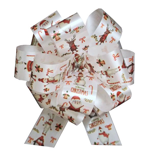 Hampabox10 x SANTA SNOWMAN RUDOLPH CHRISTMAS PULL BOWS (11cm diameter) - Xmas Gift Basket Hamper Party Ribbon Bow