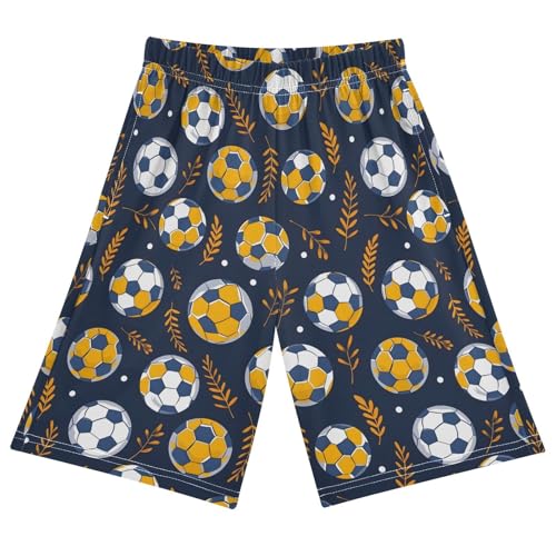 ALAZA Football Orange Leaf Soccer Pajama Shorts Elastic Waist Casual Sleep Shorts with Pockets Size 6-14