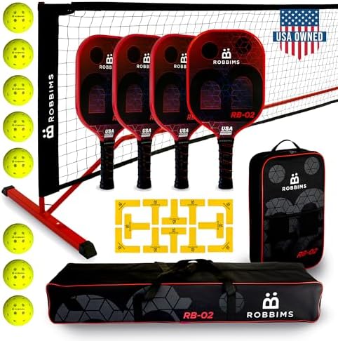 Pickleball Set with Net | 4 USA Pickleball Approved Carbon Fiber ...